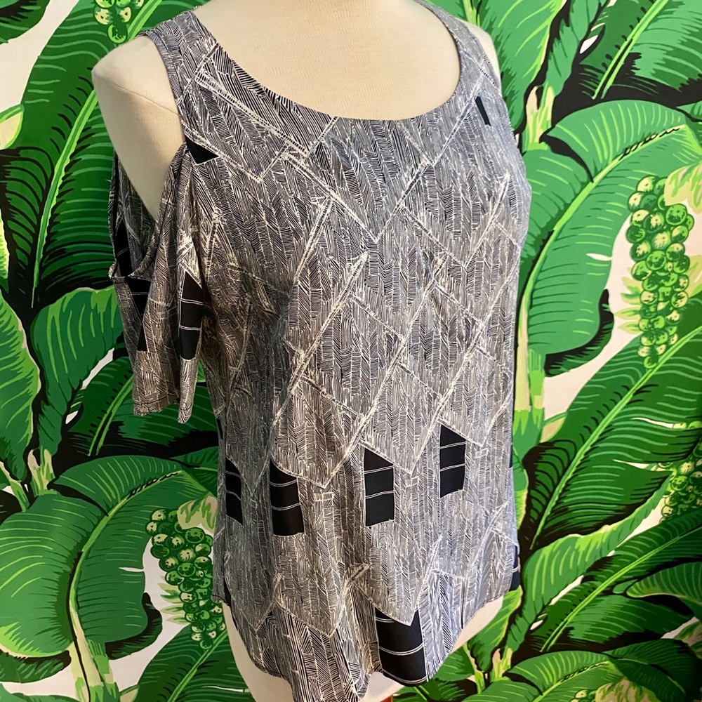Printed Cold Shoulder Silk Blouse